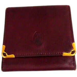 Authentic Cartier Brown leather Gold Hardware Coin Purse for women 3.25 x 3.25"